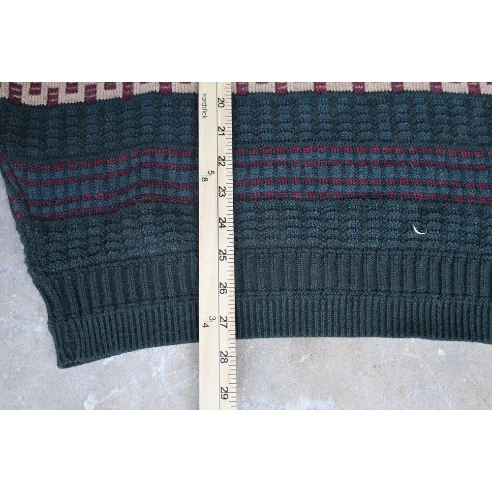 Vintage Van Heusen Sweater Men's XL Green Burgundy Geometric Acrylic 90s Grandpa